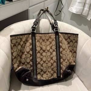 Coach Brown and Tan Signature Tote